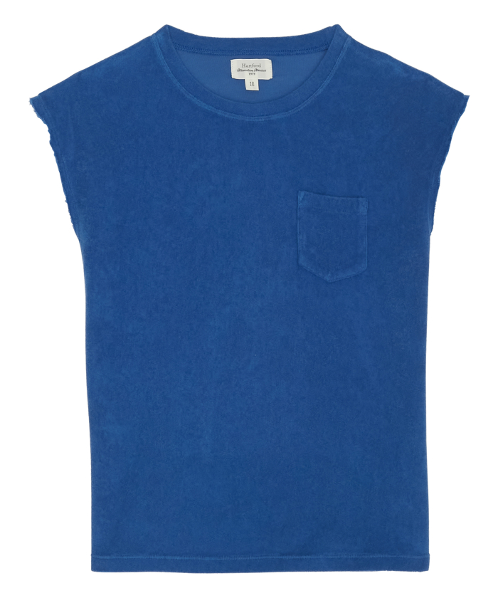 Blue towelling cotton fleece girl T-shirt - Tecly