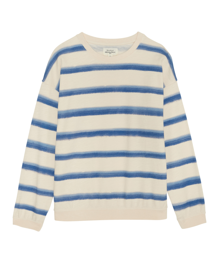 Blue striped off-white cotton fleece girl sweatshirt - Tayac