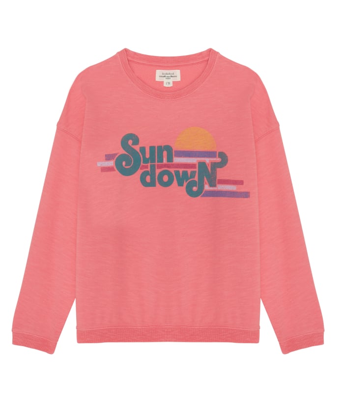 Printed pink light cotton fleece girl sweatshirt - Tarfa