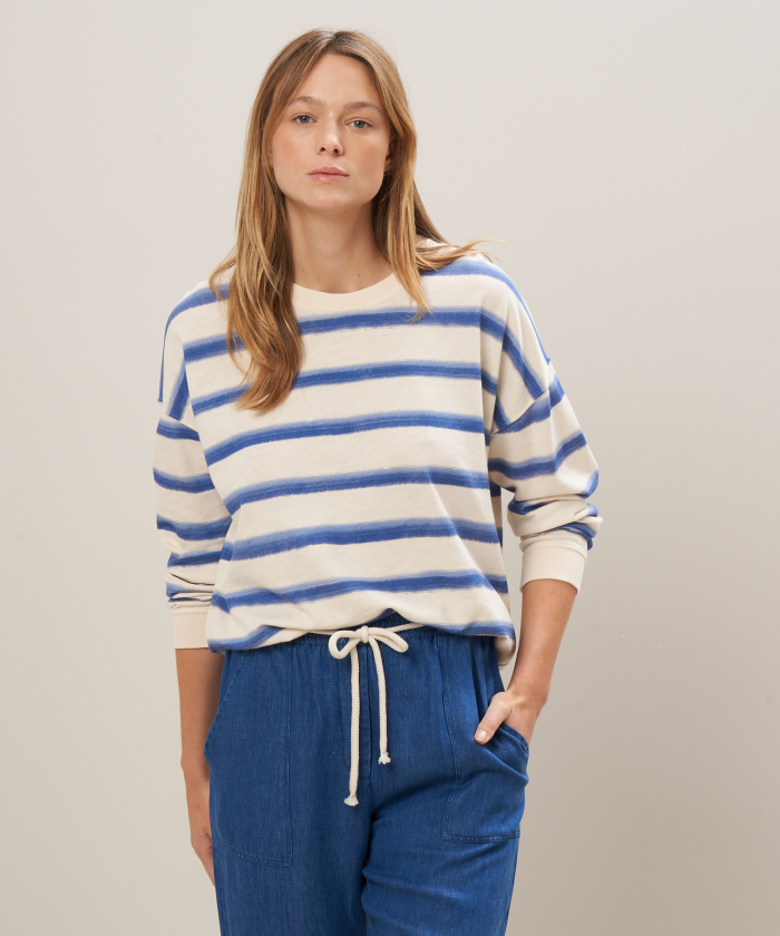 Blue striped off-white cotton fleece sweatshirt - Tayac