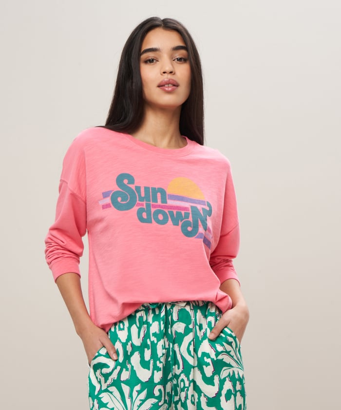 Printed pink light cotton fleece sweatshirt - Tarfa