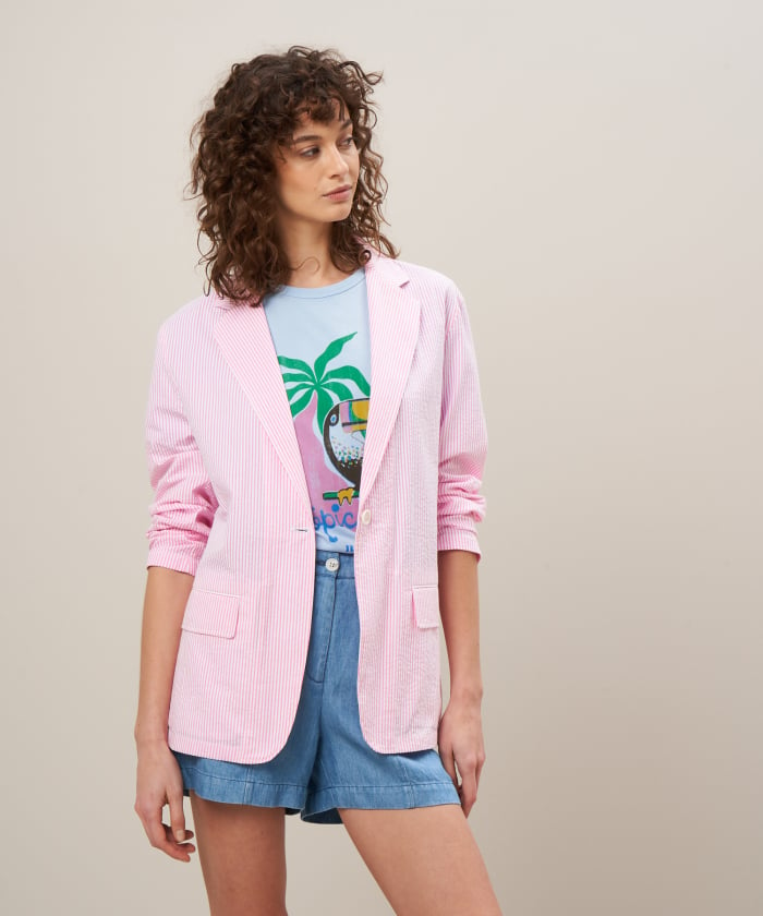 Pink striped seersucker cotton jacket - Victo
