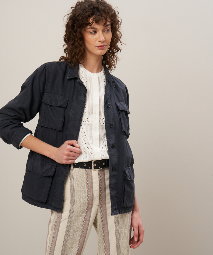 Graphite cotton and linen jacket Vea