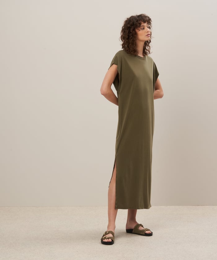 Army green lyocell and cotton dress - Tulia