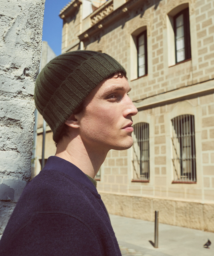 Green wool and cashmere beanie