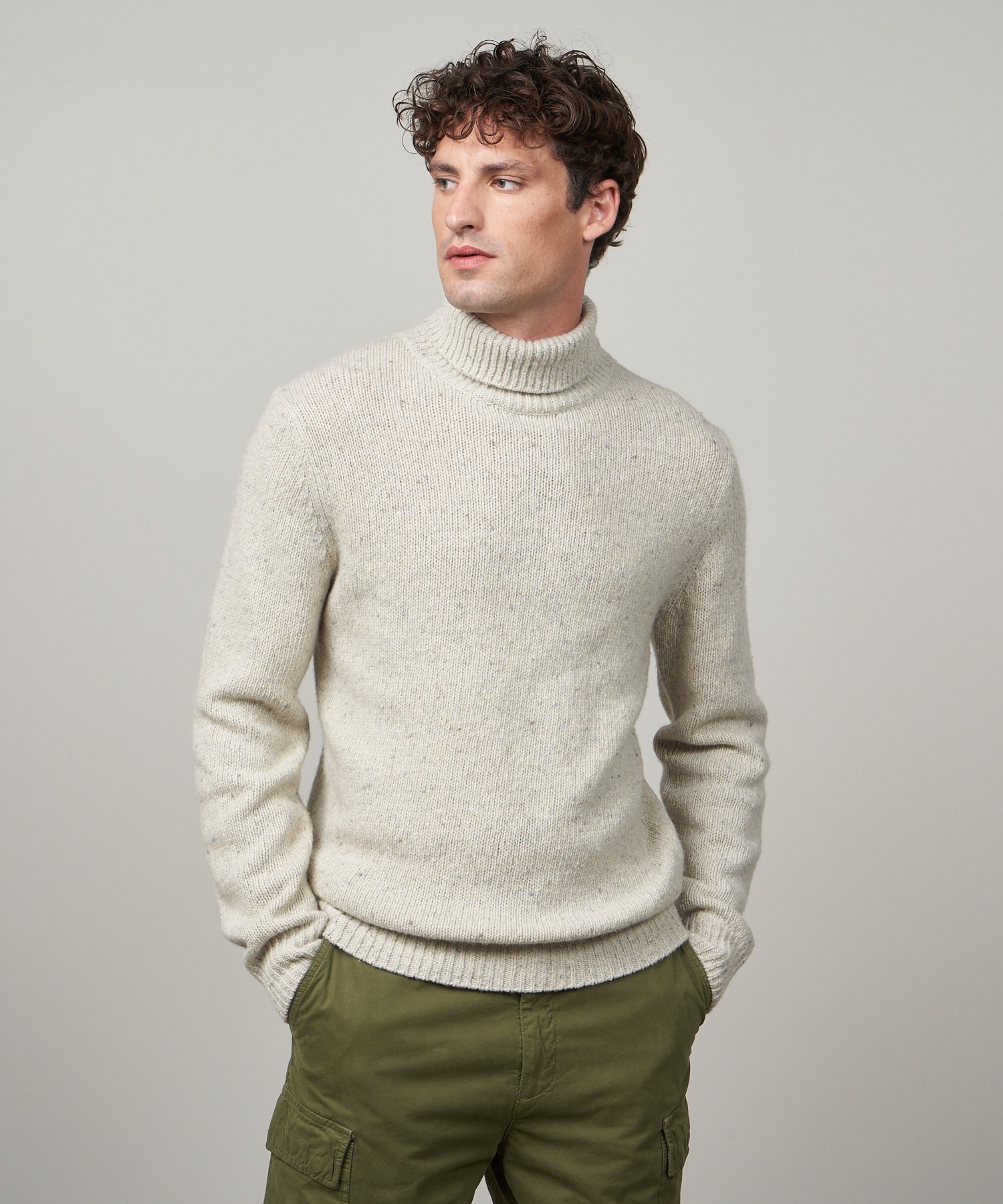 Off-white donegal wool rollneck, Men's Sweater