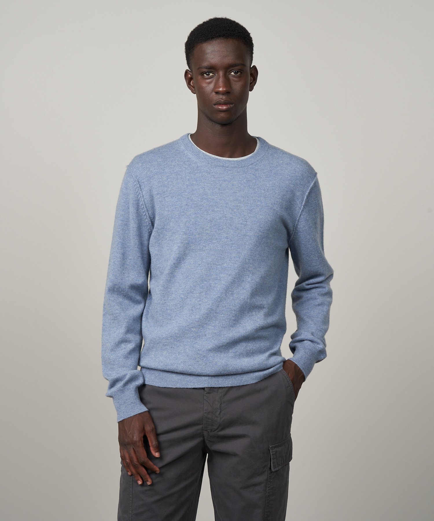 Light blue wool and cashmere sweater, Men's Sweater